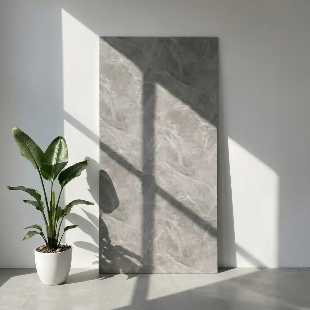 Large format marble-effect wall sheet interior